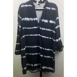 Mud Pie Tunic Women S (4-6) Blue Tie Dye Long Roll Tab Sleeve Relaxed Top Boho